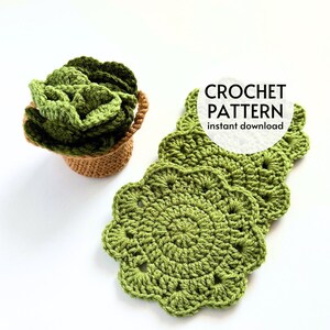 CROCHET PATTERN - Succulent Plant Pot Coaster Crochet Pattern Flower Leaf Coasters Set Instant Digital Download PDF Easy Crochet Pattern