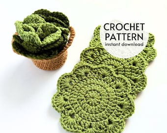 CROCHET PATTERN - Succulent Plant Pot Coaster Crochet Pattern Flower Leaf Coasters Set Instant Digital Download PDF Easy Crochet Pattern