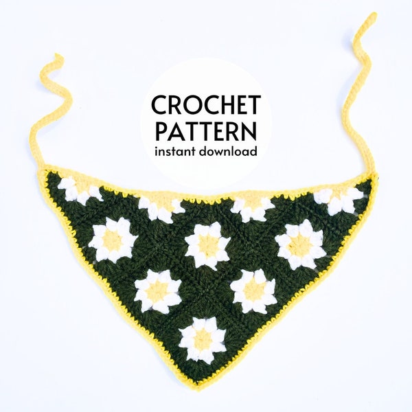 CROCHET PATTERN - Daisy Flower Bandana Crochet Pattern Summer Hair Scarf Crochet Headband Beginner Friendly Instant Digital Download PDF