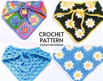 CROCHET PATTERN - Easy Crochet Bandana Headband Pattern Bundle Granny Square Flower Crochet Summer Hair Scarf Beginner Friendly Pattern PDF