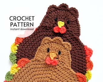 PATRÓN DE GANCHILLO - Agarradera de pavo, patrón de ganchillo de otoño (PDF), salvamanteles de pavo de Acción de Gracias, patrones de ganchillo, almohadillas calientes, descarga digital instantánea