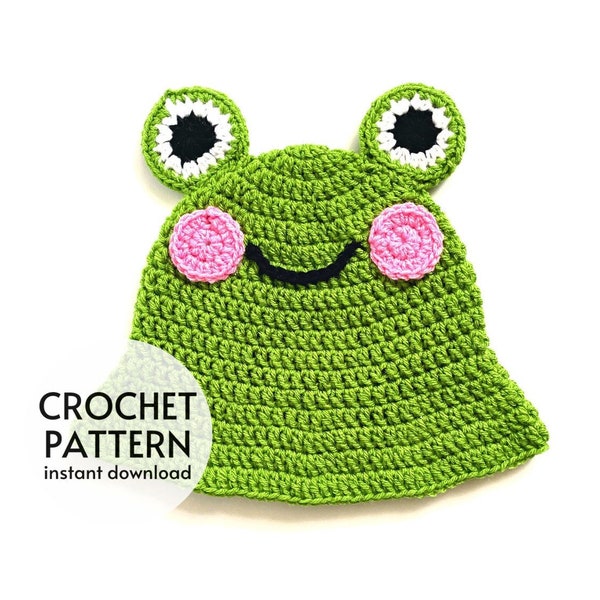 CROCHET PATTERN - Easy Frog Bucket Hat Crochet Pattern Instant Digital Download PDF Beginner Friendly Crochet Frog Hat Downloadable Pattern