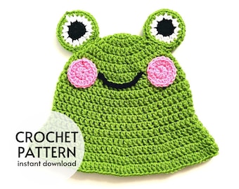 CROCHET PATTERN - Easy Frog Bucket Hat Crochet Pattern Instant Digital Download PDF Beginner Friendly Crochet Frog Hat Downloadable Pattern