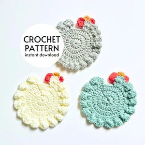 CROCHET PATTERN - Farmhouse Chicken Cup Coaster Crochet Pattern Instant Digital Download PDF File, Easy Chicken Crochet Farmhouse Decoration