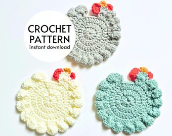 CROCHET PATTERN - Farmhouse Chicken Cup Coaster Crochet Pattern Instant Digital Download PDF File, Easy Chicken Crochet Farmhouse Decoration