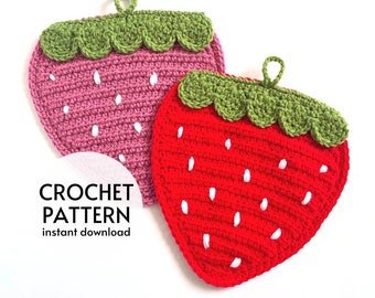 CROCHET PATTERN - Easy Strawberry Potholder Crochet Pattern Summer Strawberry Fruit Trivet Pattern Crochet Instant Digital Download PDF