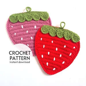 CROCHET PATTERN - Easy Strawberry Potholder Crochet Pattern Summer Strawberry Fruit Trivet Pattern Crochet Instant Digital Download PDF