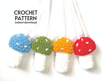 CROCHET PATTERN - Easy Mushroom Stash Lanyard Crochet Pattern Mushroom Lighter Holder Stash Necklace Crochet Chapstick Holder Mushroom Bag