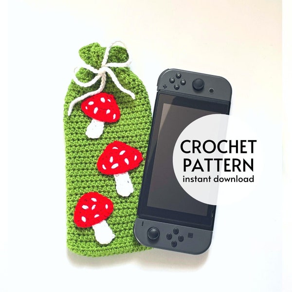 CROCHET PATTERN - Easy Mushroom Switch Case Crochet Pattern PDF, Mushroom Switch Console Cover Bag, Instant Digital Download