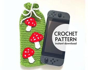 CROCHET PATTERN - Easy Mushroom Switch Case Crochet Pattern PDF, Mushroom Switch Console Cover Bag, Instant Digital Download