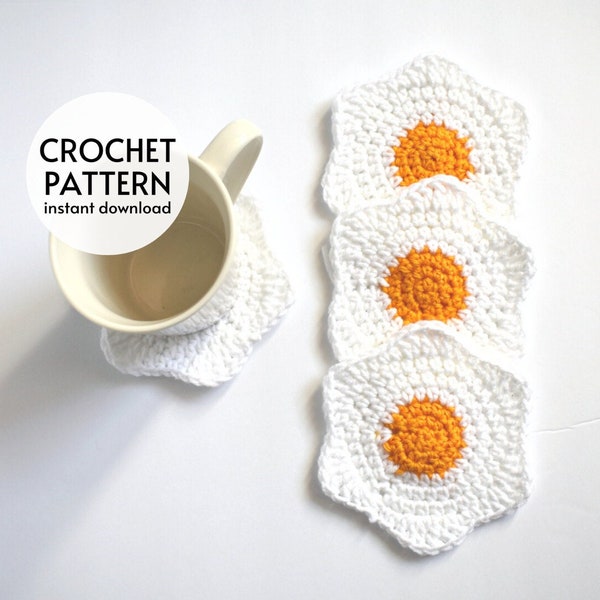 CROCHET PATTERN - Fried Egg Coaster Crochet Pattern Easy Crochet Pattern Farmhouse Chicken Egg Instant Digital Download Pattern PDF