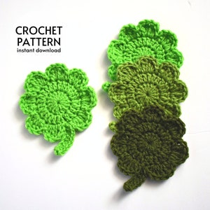 CROCHET PATTERN - Easy St Patrick's Day Four Leaf Clover Coaster Crochet Pattern Beginner Friendly Shamrock Crochet Coaster Digital Download