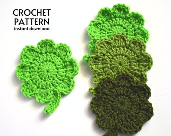 CROCHET PATTERN - Easy St Patrick's Day Four Leaf Clover Coaster Crochet Pattern Beginner Friendly Shamrock Crochet Coaster Digital Download