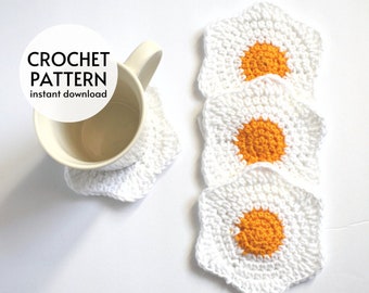 CROCHET PATTERN - Fried Egg Coaster Crochet Pattern Easy Crochet Pattern Farmhouse Chicken Egg Instant Digital Download Pattern PDF