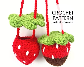 CROCHET PATTERN - Strawberry Mini Charm Bag Crochet Pattern Stash Lanyard Necklace Crochet Chapstick Holder Strawberry Pouch Crochet Pattern