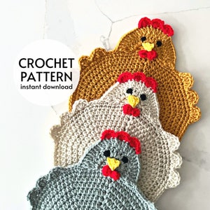 CROCHET PATTERN - Farmhouse Trivet Potholder Crochet Pattern, Instant Digital Download PDF Pattern, Chicken Potholder Crochet Pattern