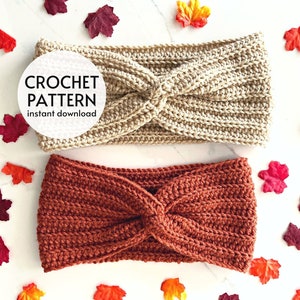 CROCHET PATTERN - Easy Knit Look Twisted Earwarmer Crochet Pattern PDF, Crochet Ribbed Headband Pattern Instant Digital Download
