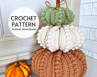 CROCHET PATTERN - Farmhouse Bobble Pumpkin Crochet Pattern, Instant Digital Download Pattern PDF, Easy Crochet Fall Thanksgiving Halloween