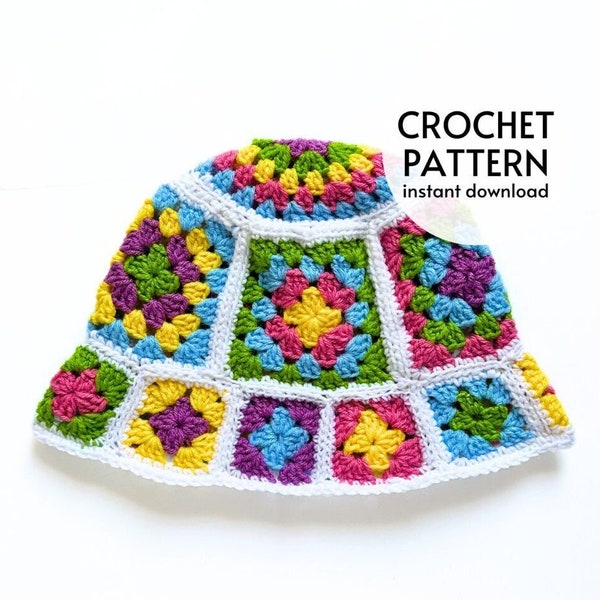 CROCHET PATTERN - Granny Square Bucket Hat Crochet Pattern Easy Summer Crochet Granny Square Bucket Hat Pattern PDF Instant Digital Download