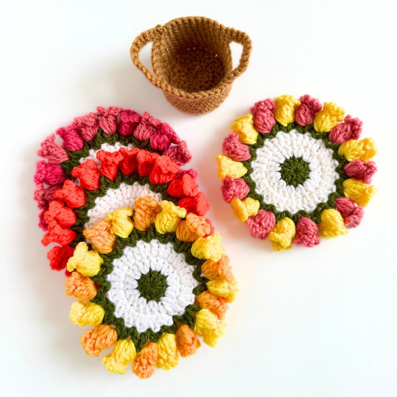 PATRÓN DE CROCHET Conjunto de posavasos de maceta Patrón de ganchillo Ramo de flores Posavasos de plantas Descarga digital instantánea Patrón de ganchillo PDF imagen 7