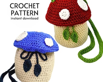 CROCHET PATTERN - Mushroom Bucket Bag Easy Crochet Pattern Cute Fairy Crochet Mushroom Bag Pattern Cottagecore Instant Digital Download PDF