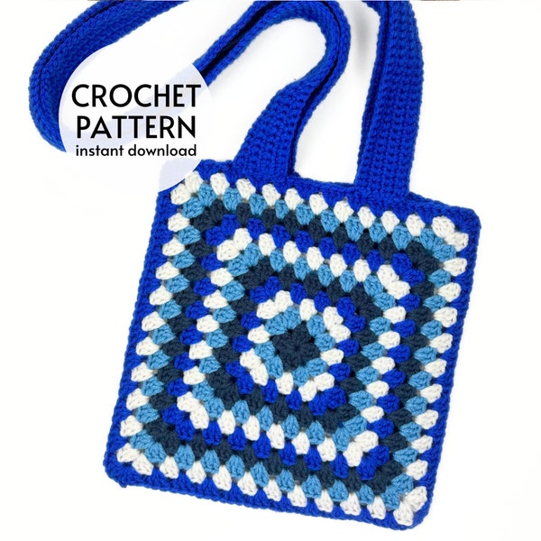 CROCHET PATTERN - Granny Square Tote Crochet Bag Pattern Easy Shoulder Bag Crochet Pattern PDF Crossbody MarkeBag Instant Digital Download