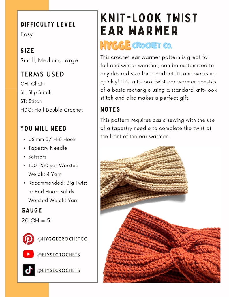 CROCHET PATTERN - Easy Knit Look Twisted Earwarmer Crochet Pattern PDF, Crochet Ribbed Headband Pattern Instant Digital Download image 11