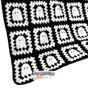 CROCHET PATTERN + Video - Ghost Granny Square Blanket Pattern Easy Halloween Crochet Throw Baby Blanket Afghan Instant Digital Download PDF