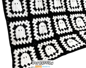 CROCHET PATTERN + Video - Ghost Granny Square Blanket Pattern Easy Halloween Crochet Throw Baby Blanket Afghan Instant Digital Download PDF