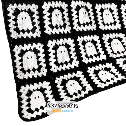 CROCHET PATTERN + Video - Ghost Granny Square Blanket Pattern Easy Halloween Crochet Throw Baby Blanket Afghan Instant Digital Download PDF