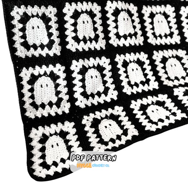 CROCHET PATTERN + Video - Ghost Granny Square Blanket Pattern Easy Halloween Crochet Throw Baby Blanket Afghan Instant Digital Download PDF