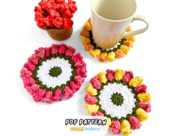 CROCHET PATTERN - Flower Pot Coaster Set Crochet Pattern Flower Bouquet Plant Coasters Instant Digital Download PDF Crochet Pattern