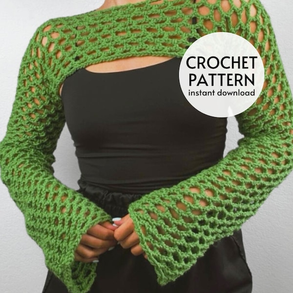CROCHET PATTERN Easy Mesh Shrug Top Pattern Crochet Sweater Long Sleeve Pullover Pattern Crochet Crop Top Instant Digital Download PDF