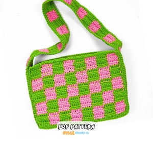 CROCHET PATTERN - Easy Checkerboard Shoulder Bag Crochet Pattern Y2K Checkered Purse Tote Cute Crochet Pattern PDF Instant Digital Download