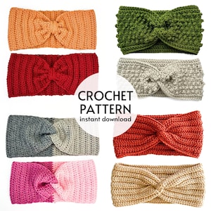 CROCHET PATTERN BUNDLE Easy Ear Warmer Crochet Patterns Knit Look Earwarmer Beginner Crochet Twist Headband Pattern Instant Digital Download