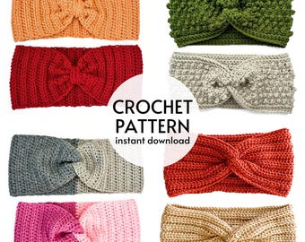 GEHAAKTE PATROONBUNDEL Gemakkelijke oorwarmer-haakpatronen gebreide look oorwarmer beginner gehaakte hoofdband met gedraaide hoofdband direct digitale download