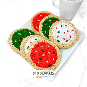 CROCHET PATTERN - Holiday Cookie Crochet Pattern Christmas Ornament Easy Crochet Cookie Coaster Christmas Decor Instant Digital Download PDF