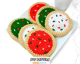 CROCHET PATTERN - Holiday Cookie Crochet Pattern Christmas Ornament Easy Crochet Cookie Coaster Christmas Decor Instant Digital Download PDF