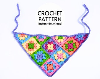 CROCHET PATTERN - Grandma Square Bandana Crochet Pattern, Summer Hair Scarf Crochet Pattern , Beginner Friendly Instant Digital Download PDF