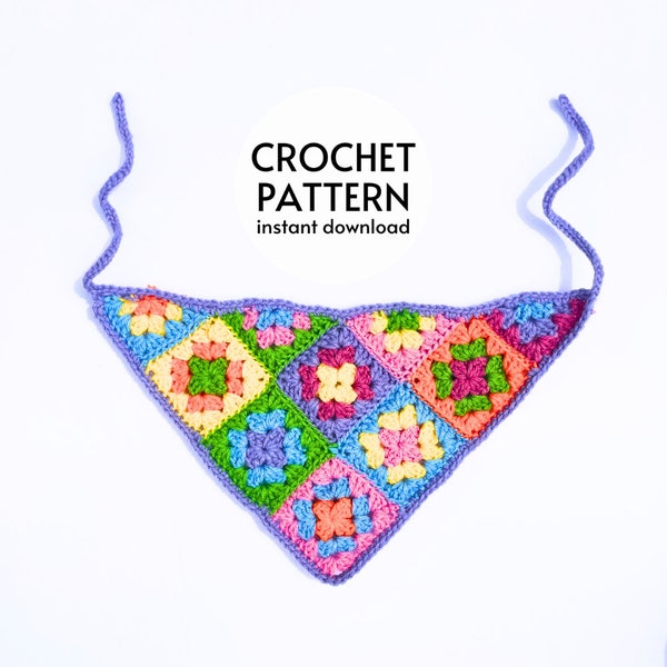 CROCHET PATTERN - Granny Square Bandana Crochet Pattern, Summer Hair Scarf Crochet Pattern , Beginner Friendly Instant Digital Download PDF