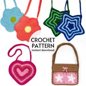 CROCHET PATTERN BUNDLE - Easy Bag Crochet Patterns Star Tote Bag Flower Crochet Heart Purse Granny Square Bag Cute Gift Digital Download