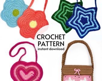 CROCHET PATTERN BUNDLE - Easy Bag Crochet Pattern Star Tote Bag Flower & Heart Handbag Star Granny Square Messenger Bag Digital Download