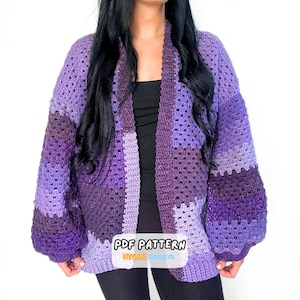Patrón de ganchillo fácil para cárdigan estilo abuela. Suéter de ganchillo para mujer. Patrón de suéter de ganchillo para otoño. Descarga digital instantánea en PDF.