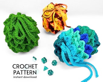 CROCHET PATTERN Dragon Scale Dice Bag Pattern DnD Fantasy Crochet Pattern Drawstring Bag Crochet Pouch Ren Faire Bag Digital Download PDF