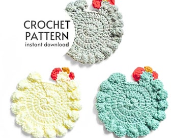 CROCHET PATTERN - Easy Chicken Coaster Crochet Pattern Rustic Farmhouse Crochet Decor Animal Gift Pattern Instant Digital Download PDF