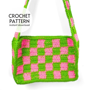 CROCHET PATTERN - Easy Checkerboard Shoulder Bag Crochet Pattern Y2K Checkered Purse Tote Cute Crochet Pattern PDF Instant Digital Download