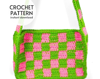 CROCHET PATTERN - Easy Checkerboard Shoulder Bag Crochet Pattern Y2K Checkered Handbag Tote Crochet Pattern PDF Instant Digital Download