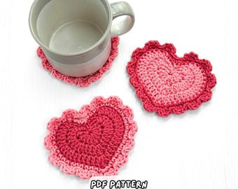 HÄKELANLEITUNG - Herz Untersetzer Häkelanleitung Niedliches Valentinstag Rüschen Herz Untersetzer Muster Sofortiger digitaler Download Muster PDF