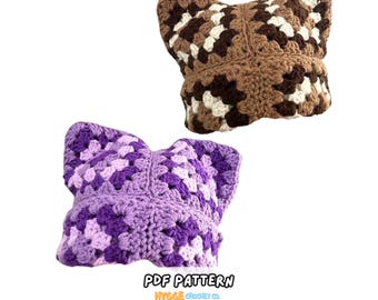 GEHAAKT PATROON - Easy Grandma Square Cat Ear Beanie haakpatroon Gehaakte muts voor beginners patroon Trendy kattenhoed Instant digitale download pdf