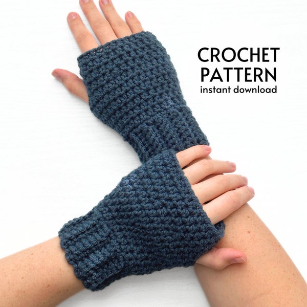 CROCHET PATTERN - Easy Fingerless Gloves Crochet Pattern Basic Mitten Hand Warmers Instant Digital Download PDF Crochet Winter Mitts Pattern